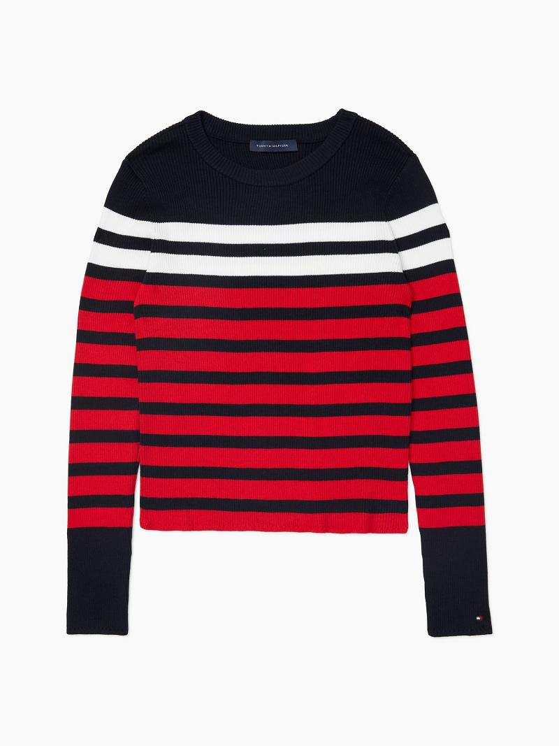 Suéteres Tommy Hilfiger Essential Ribbed Stripe Azules Rojos | MX_W21348