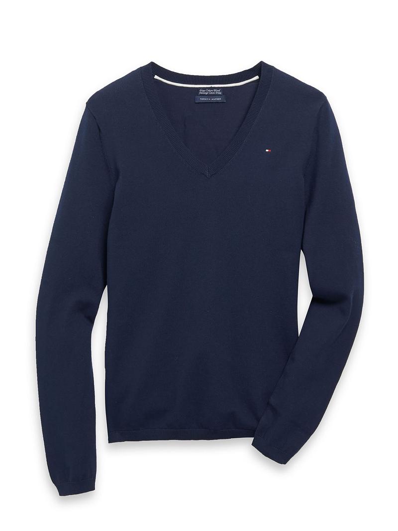 Suéteres Tommy Hilfiger Essential Solid V-Neck Azul Marino | MX_W21351