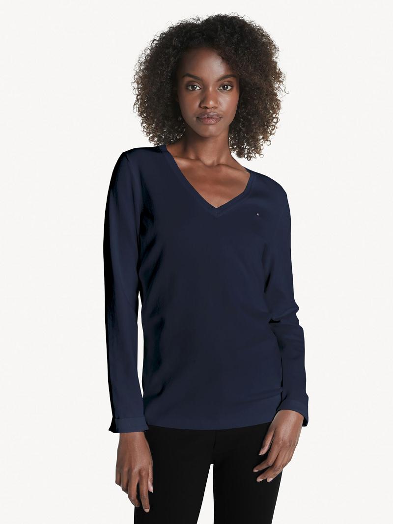 Suéteres Tommy Hilfiger Essential Solid V-Neck Azul Marino | MX_W21351