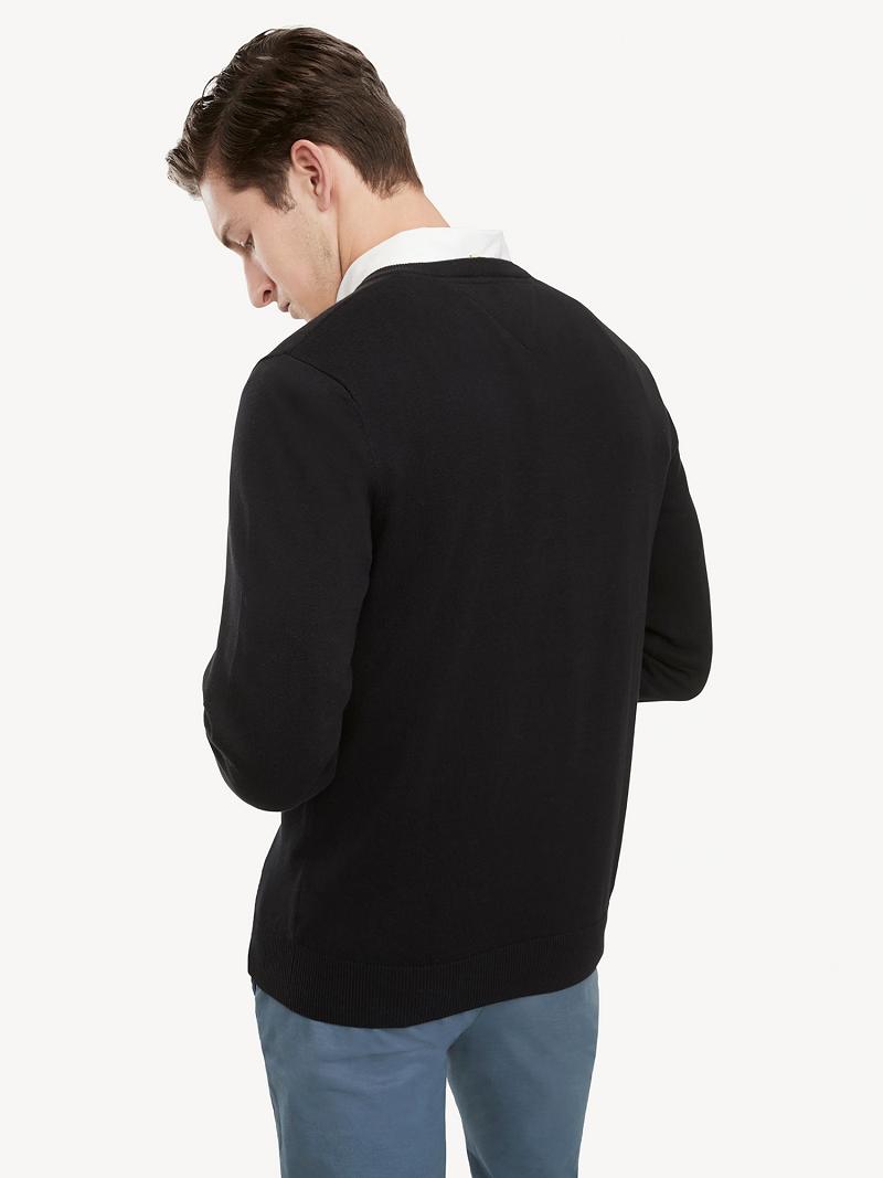 Suéteres Tommy Hilfiger Essential V-Neck Negros | MX_M31166