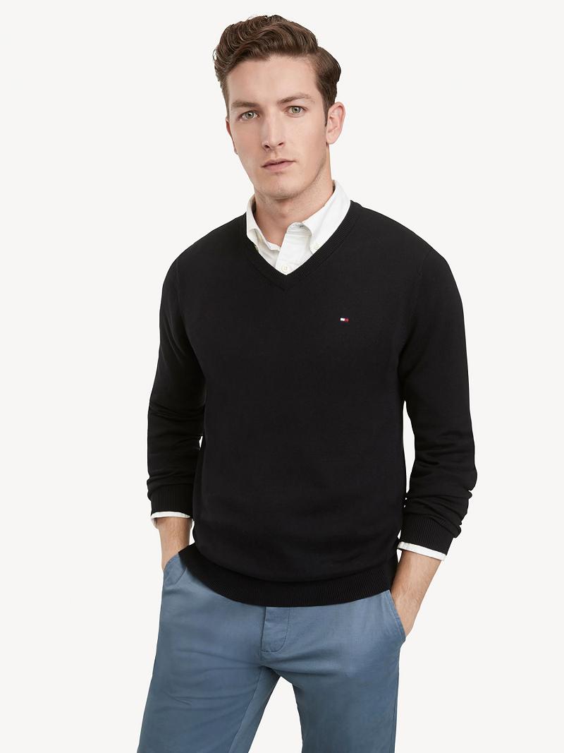 Suéteres Tommy Hilfiger Essential V-Neck Negros | MX_M31166