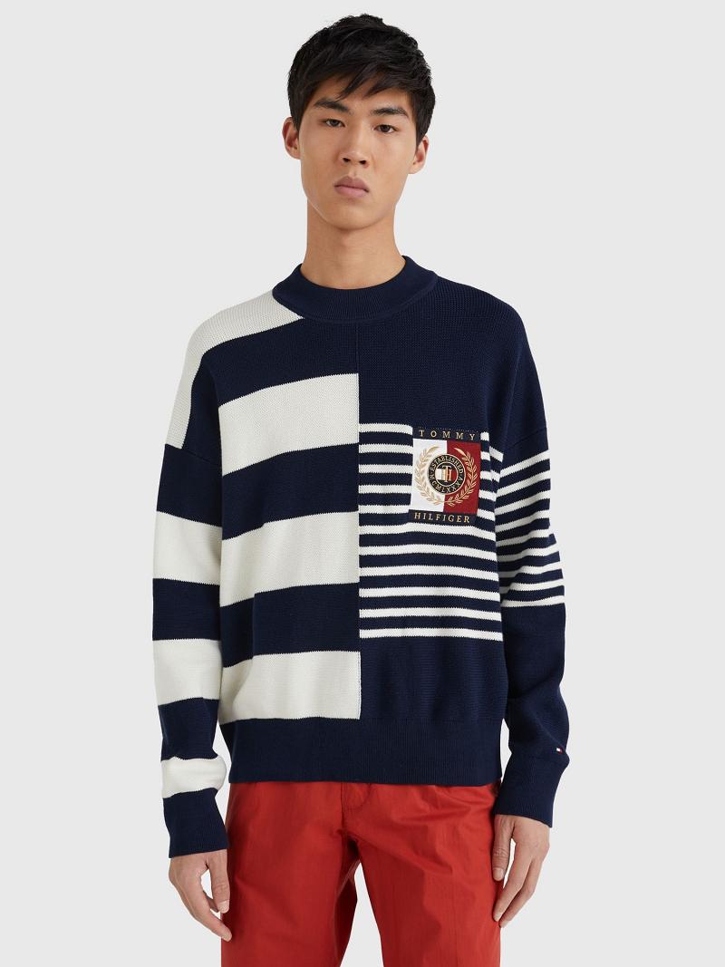 Suéteres Tommy Hilfiger Icon mix stripe crewneck Azules Blancos | MX_M31168