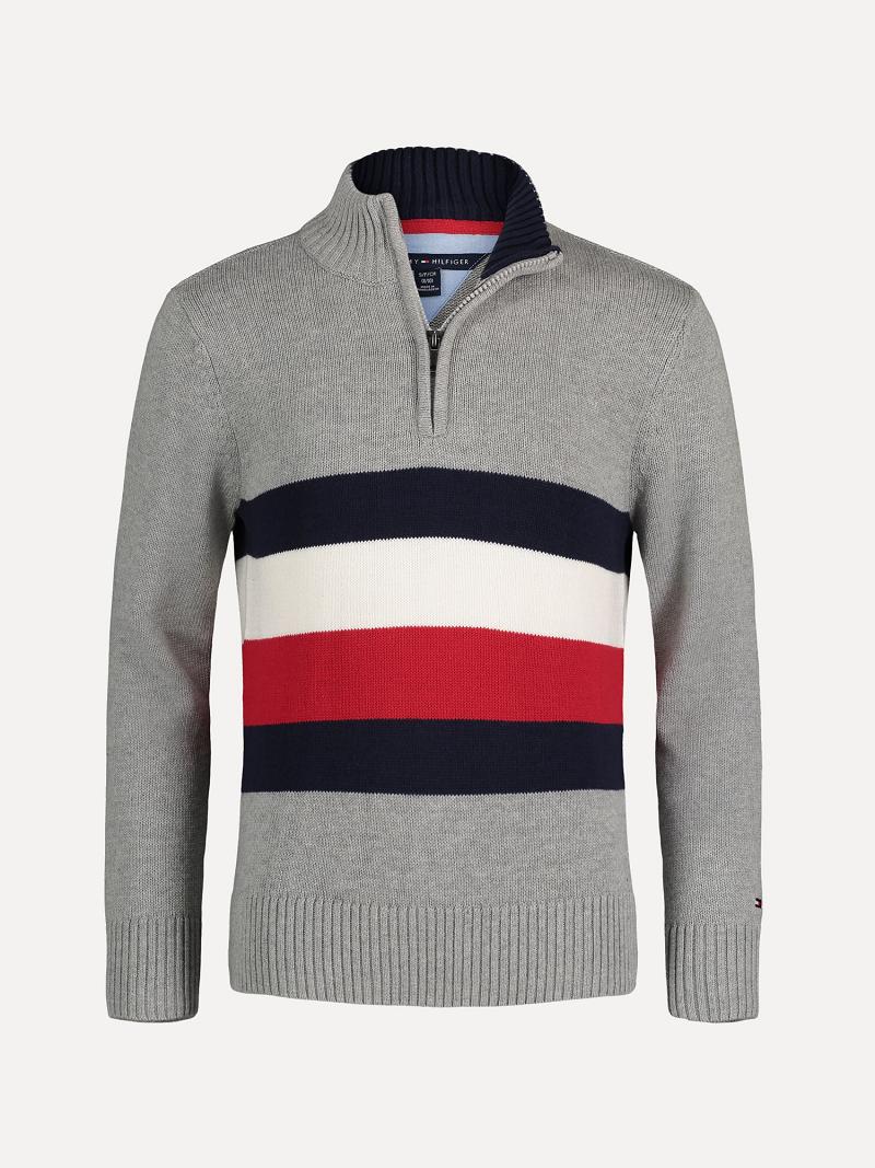 Suéteres Tommy Hilfiger Little Flag Quarter-Zip Grises | MX_B2113