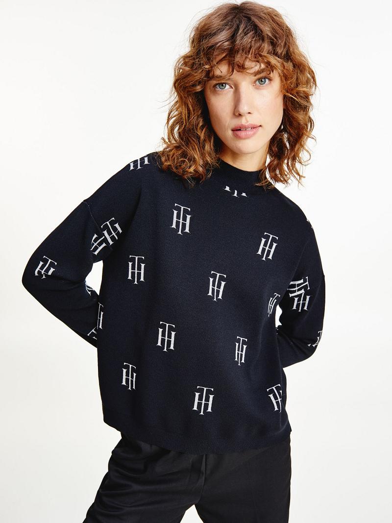 Suéteres Tommy Hilfiger Monogram Mock Neck Negros | MX_W21359