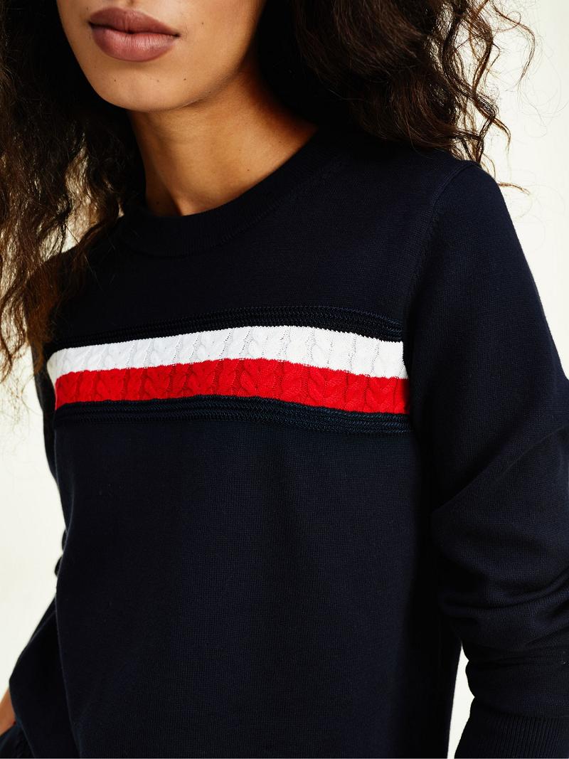 Suéteres Tommy Hilfiger Organic Algodon Cable Stripe Azul Marino | MX_W21360