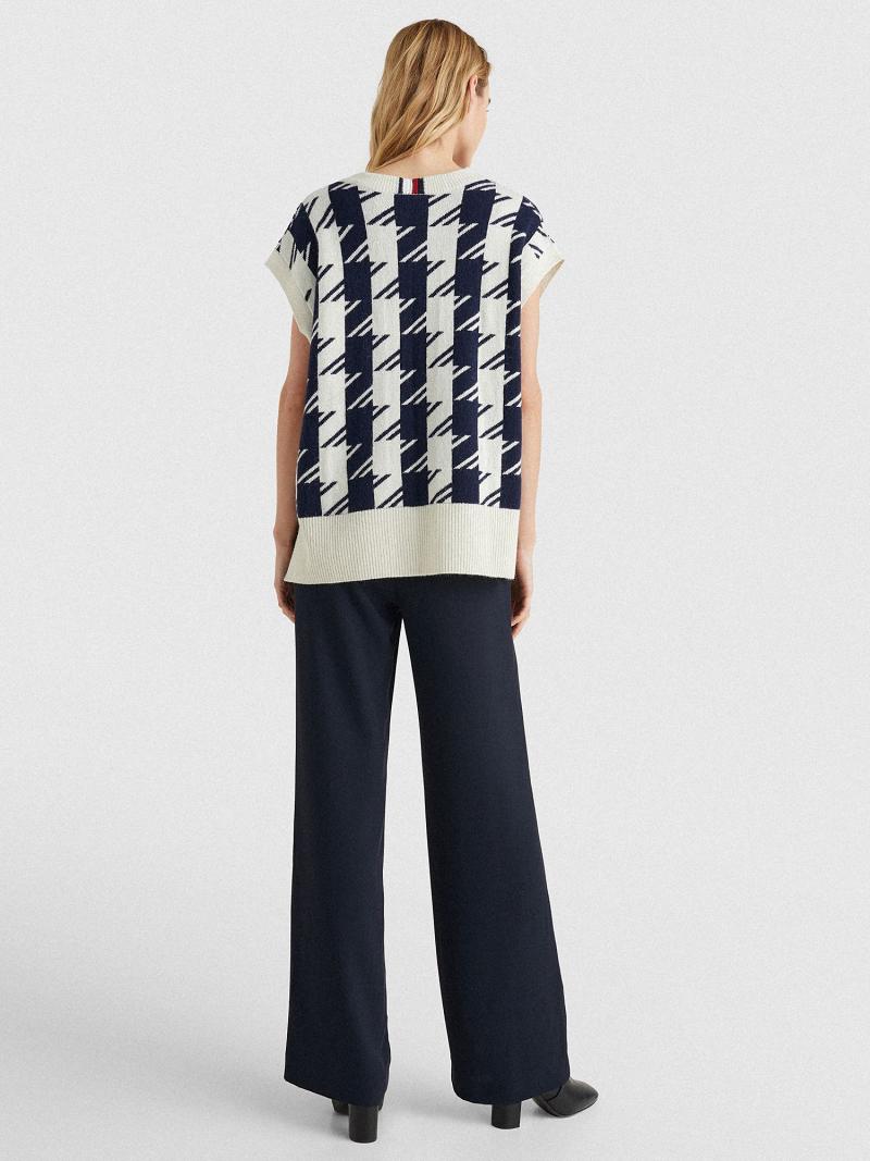 Suéteres Tommy Hilfiger Relaxed Fit Houndstooth Vest Blancos Azules | MX_W21363