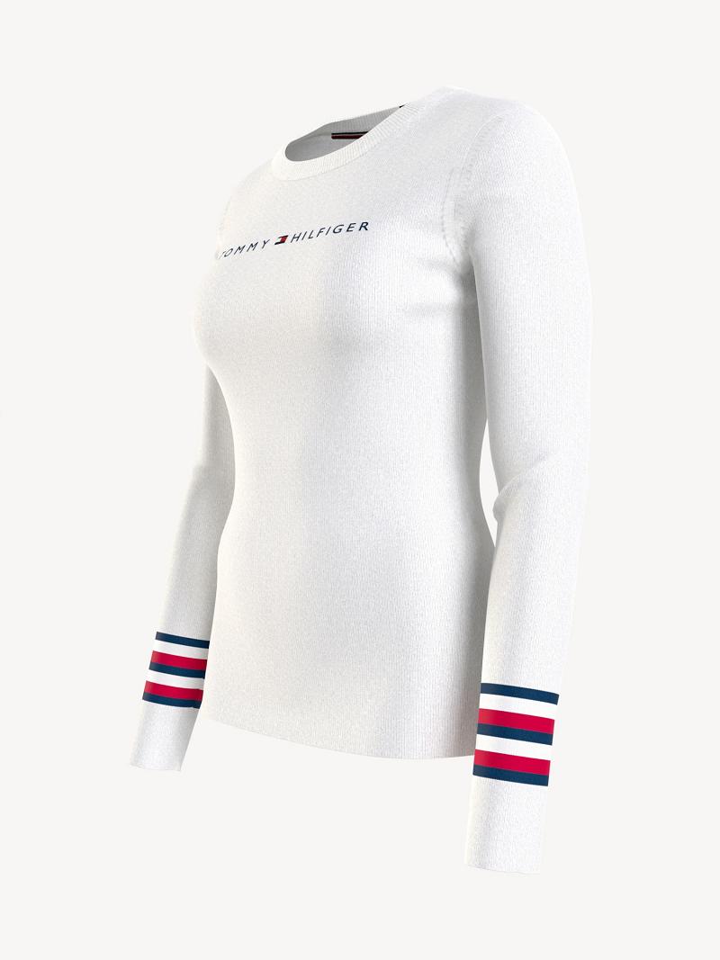 Suéteres Tommy Hilfiger Signature Stripe Logo Blancos | MX_W21366