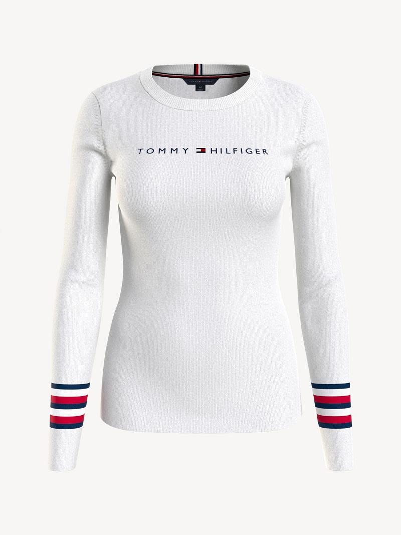 Suéteres Tommy Hilfiger Signature Stripe Logo Blancos | MX_W21366