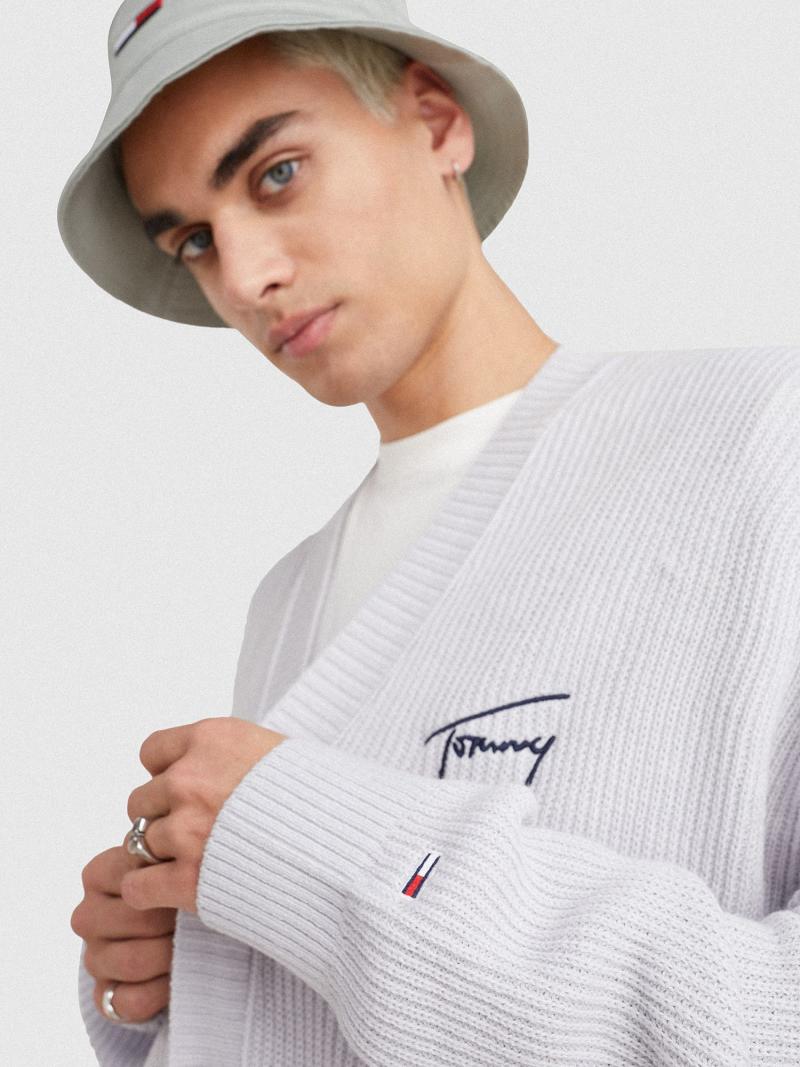 Suéteres Tommy Hilfiger Solid oversized signature cardigan Grises | MX_M31173