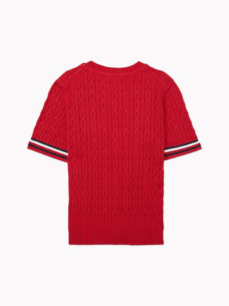 Suéteres Tommy Hilfiger Stripe Cable Knit Rojos | MX_W21368