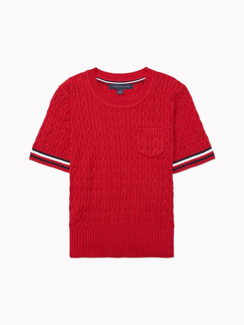 Suéteres Tommy Hilfiger Stripe Cable Knit Rojos | MX_W21368