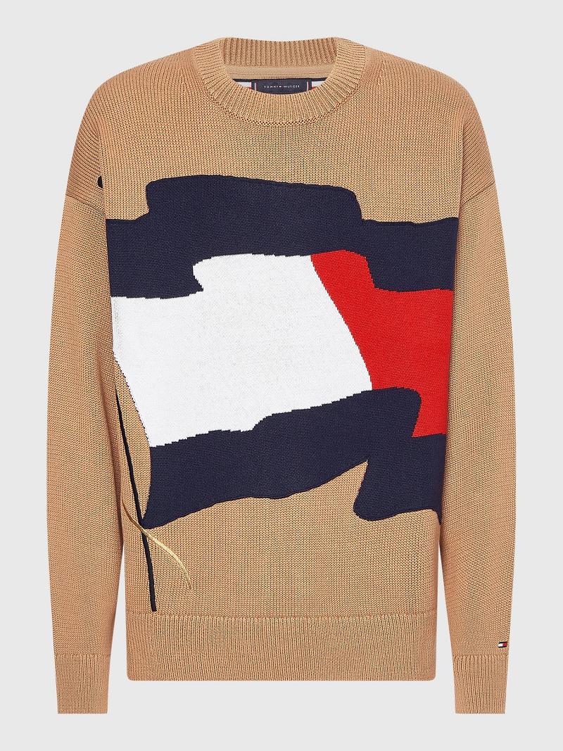 Suéteres Tommy Hilfiger Wavy flag crewneck Marrom | MX_M31178