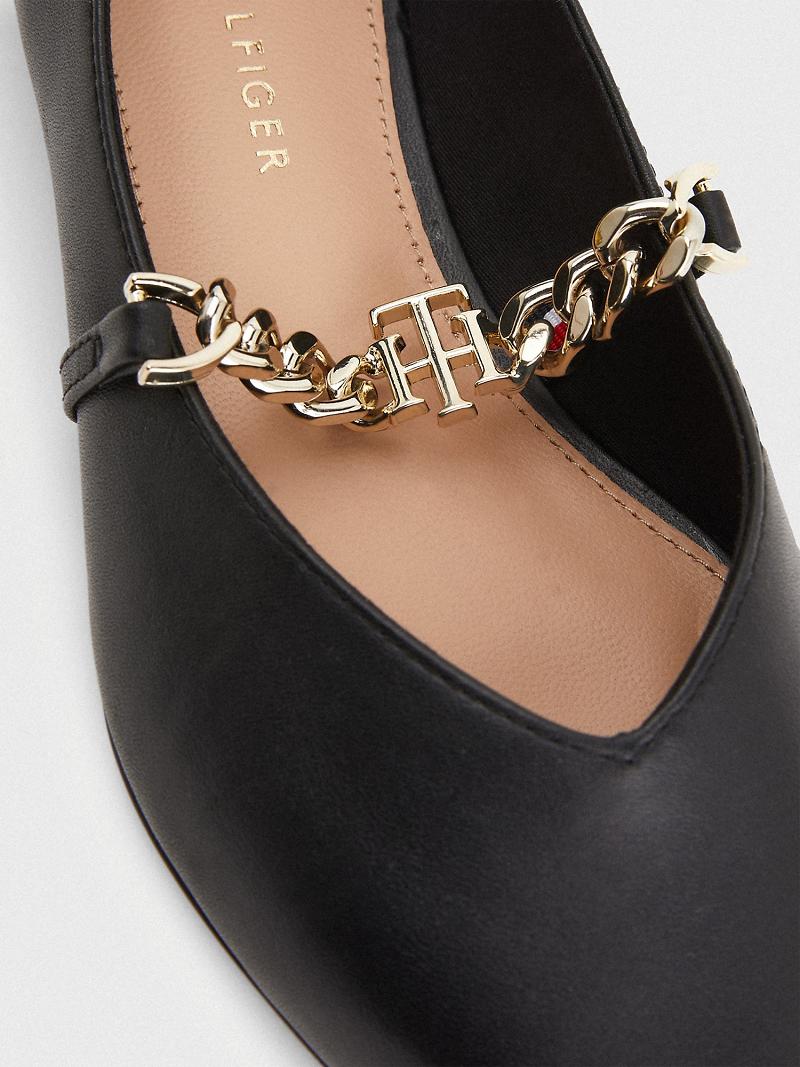 Tenis Planos Tommy Hilfiger Cuero Chain Ballerina Negros | MX_W21602