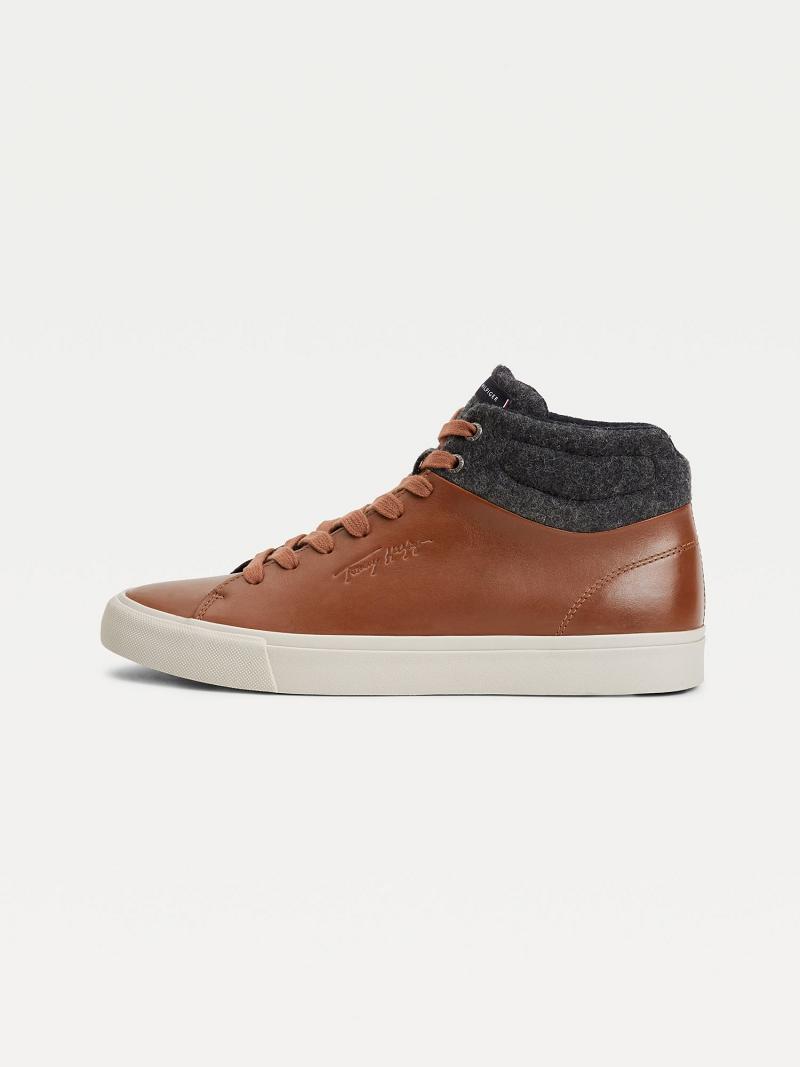 Tenis Tommy Hilfiger Felt accent ankle leather Marrom | MX_M31615