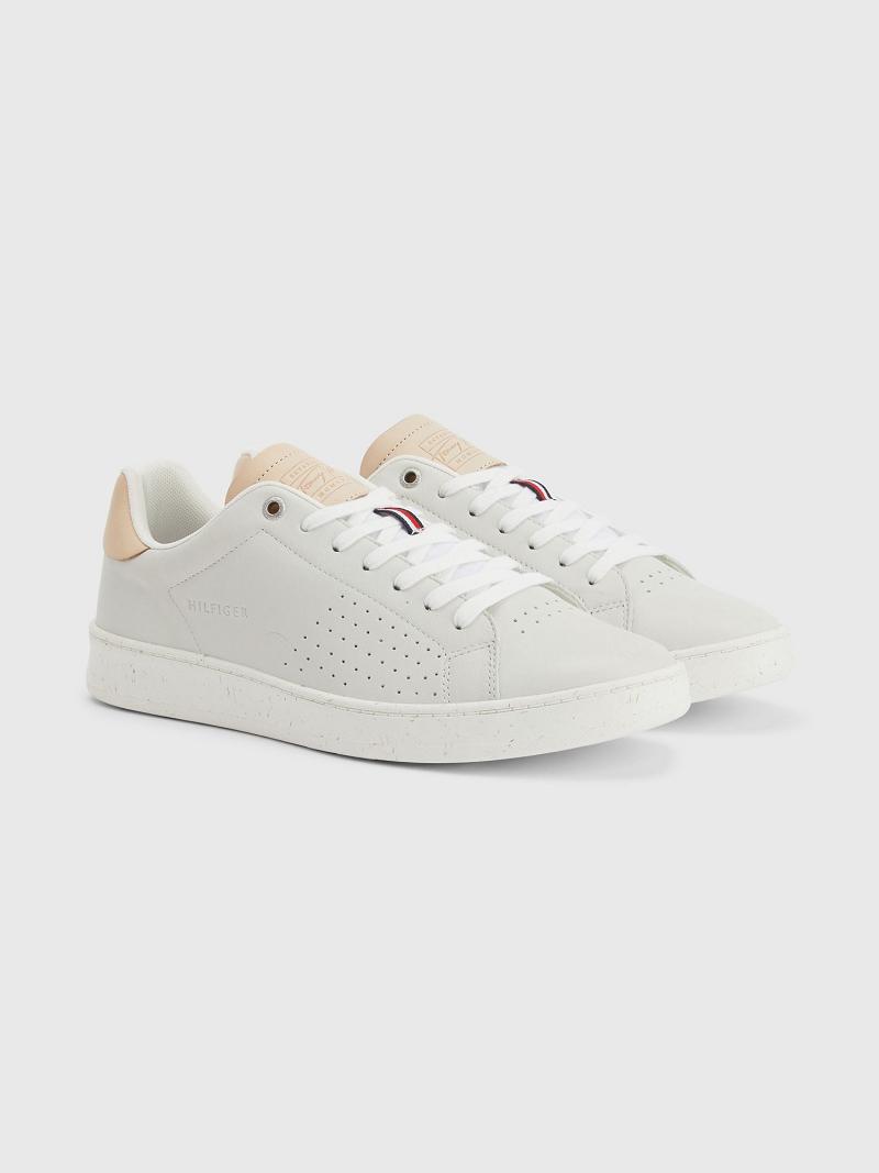 Tenis Tommy Hilfiger Perforated leather Blancos | MX_M31626