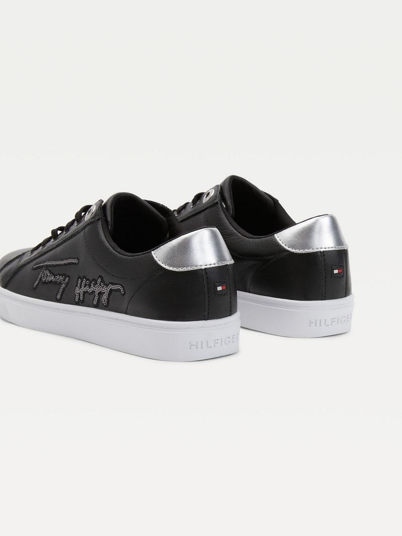 Tenis Tommy Hilfiger Signature Cuero Cupsole Negros | MX_W21640