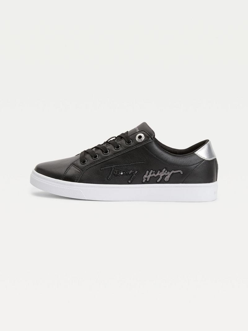 Tenis Tommy Hilfiger Signature Cuero Cupsole Negros | MX_W21640