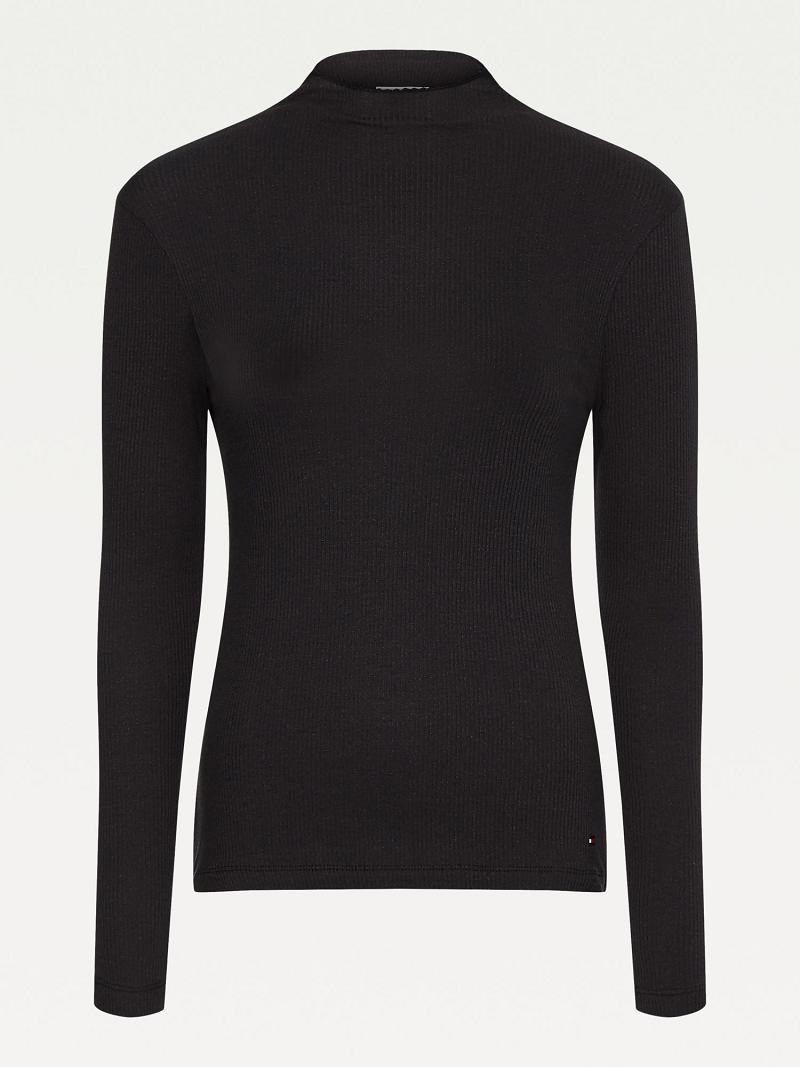 Tops Tommy Hilfiger Curve Long-Sleeve Stretch Negros | MX_W21492