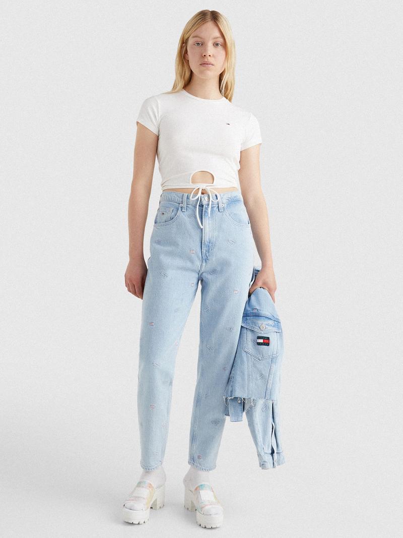 Tops Tommy Hilfiger Ribbed Tie-Hem Crop Blancos | MX_W21505