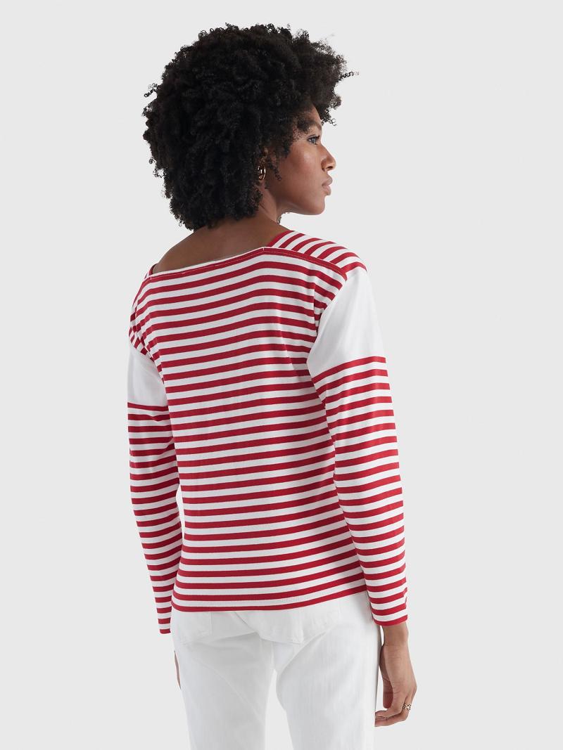 Tops Tommy Hilfiger Stripe Square-Neck Rojos | MX_W21509