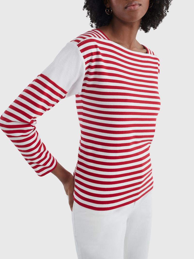 Tops Tommy Hilfiger Stripe Square-Neck Rojos | MX_W21509