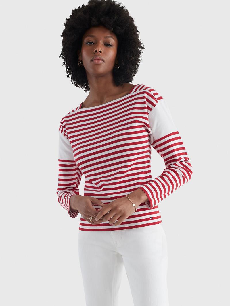 Tops Tommy Hilfiger Stripe Square-Neck Rojos | MX_W21509