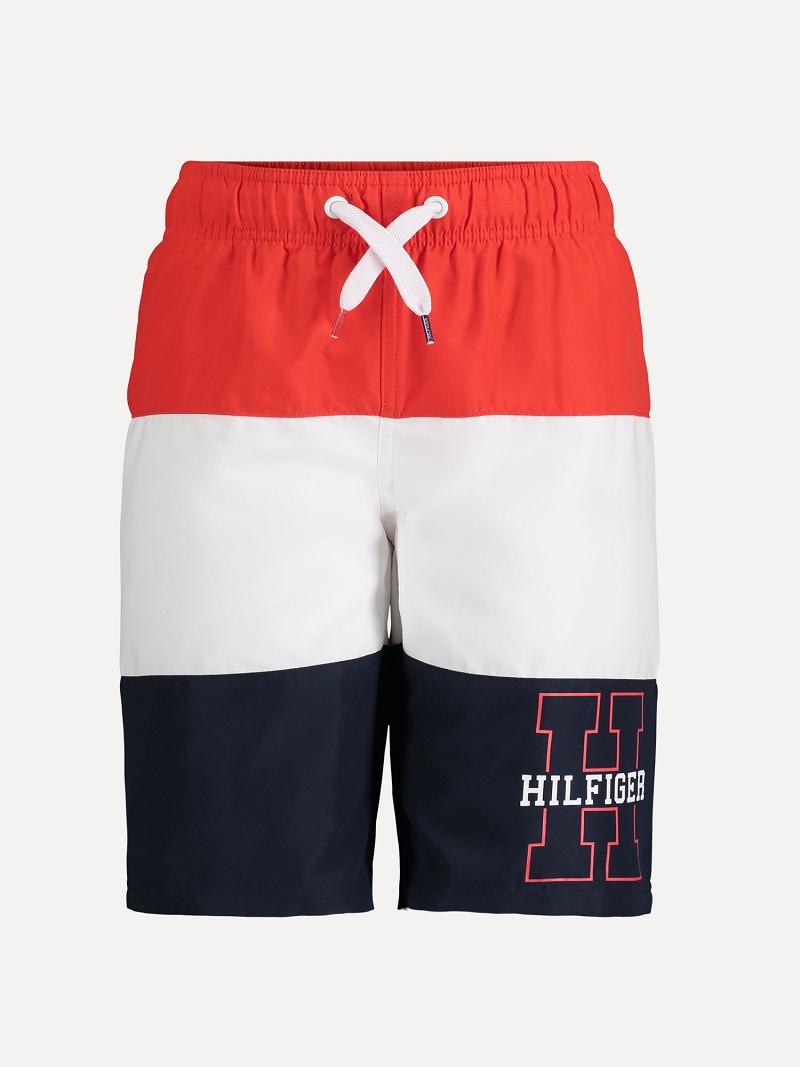 Trajes De Baño Tommy Hilfiger Big Block Stripe Trunk Rojos | MX_B2143