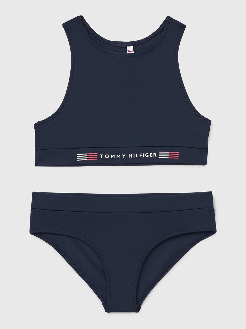 Trajes De Baño Tommy Hilfiger Crop Top Set Azules | MX_G1218