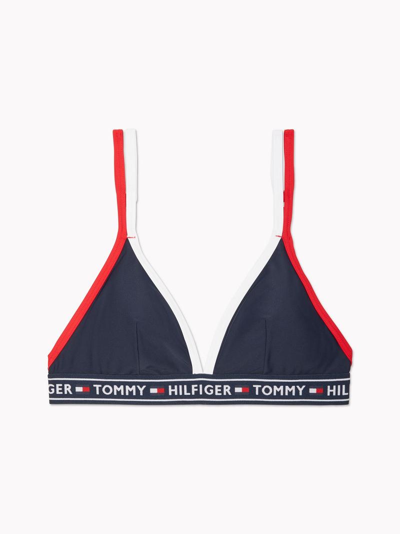 Trajes De Baño Tommy Hilfiger Essential Colorblock Bandeau Bikini Top Azul Marino | MX_W21415