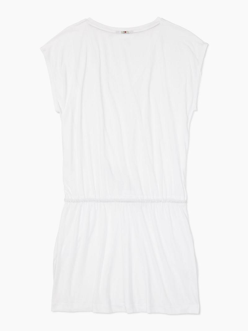 Trajes De Baño Tommy Hilfiger Essential Corta-Sleeve Cover-Up Blancos | MX_W21419