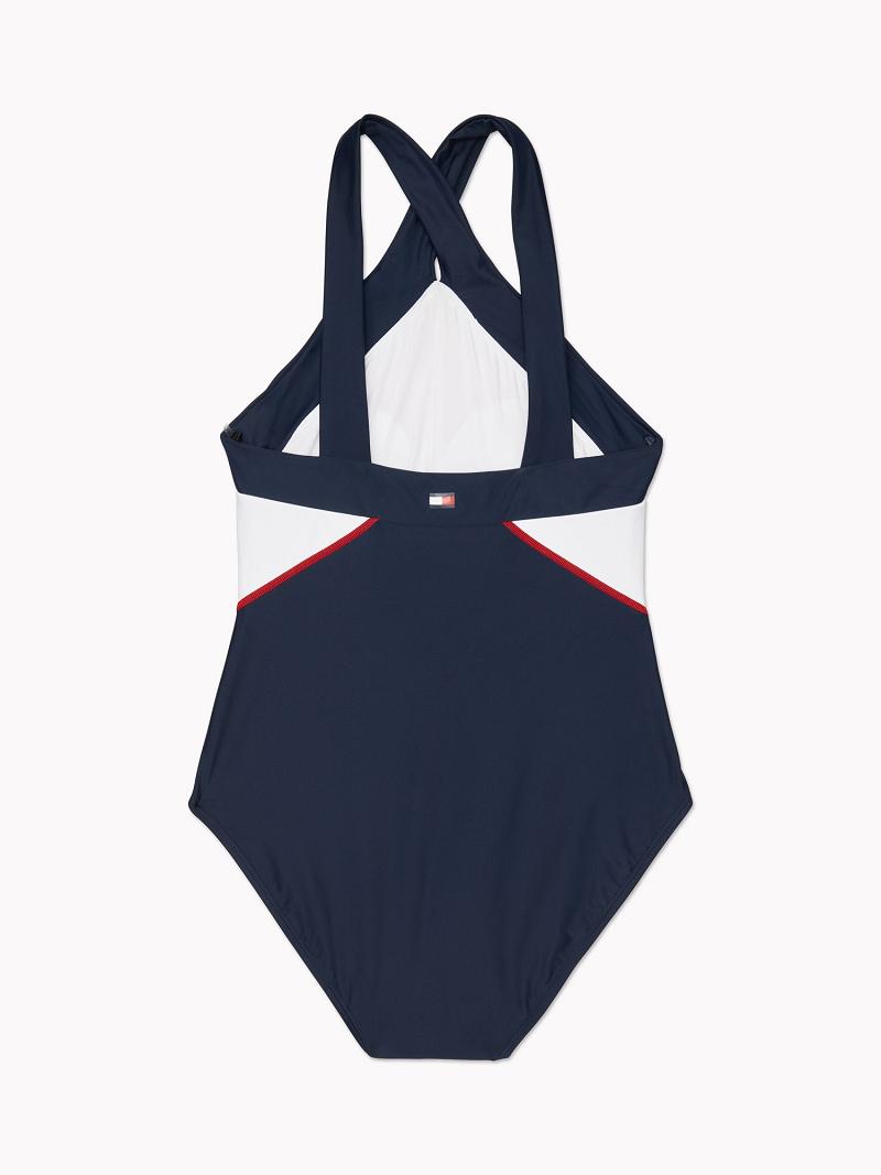 Trajes De Baño Tommy Hilfiger Halter Colorblock One-Piece Rojos | MX_W21420