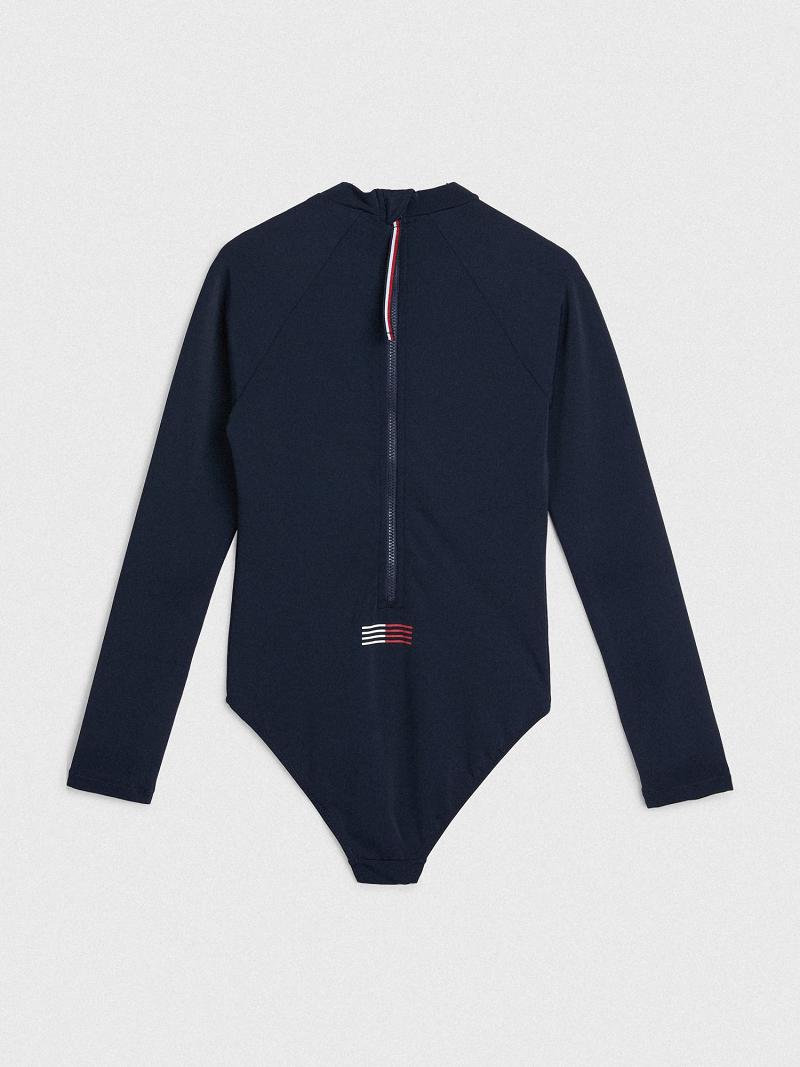 Trajes De Baño Tommy Hilfiger Logo Rashguard Azules | MX_G1222