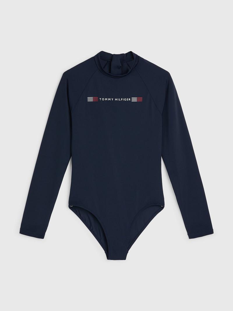 Trajes De Baño Tommy Hilfiger Logo Rashguard Azules | MX_G1222