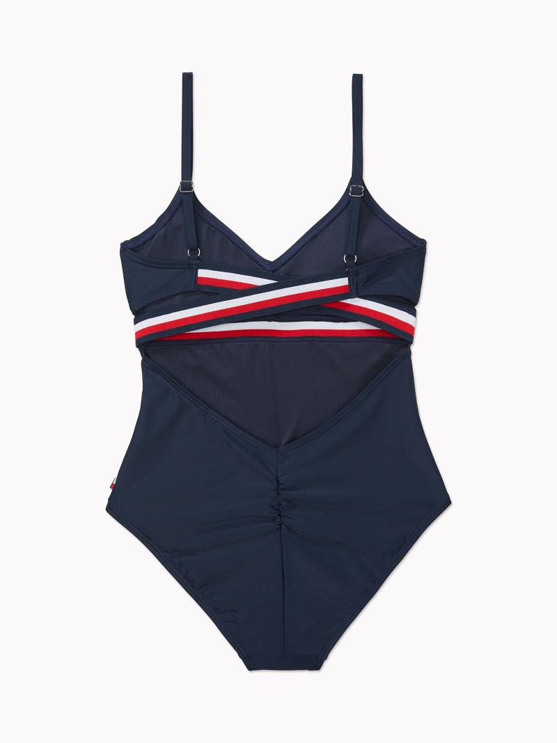 Trajes De Baño Tommy Hilfiger Stripe Cut-Out One-Piece Azules | MX_W21430