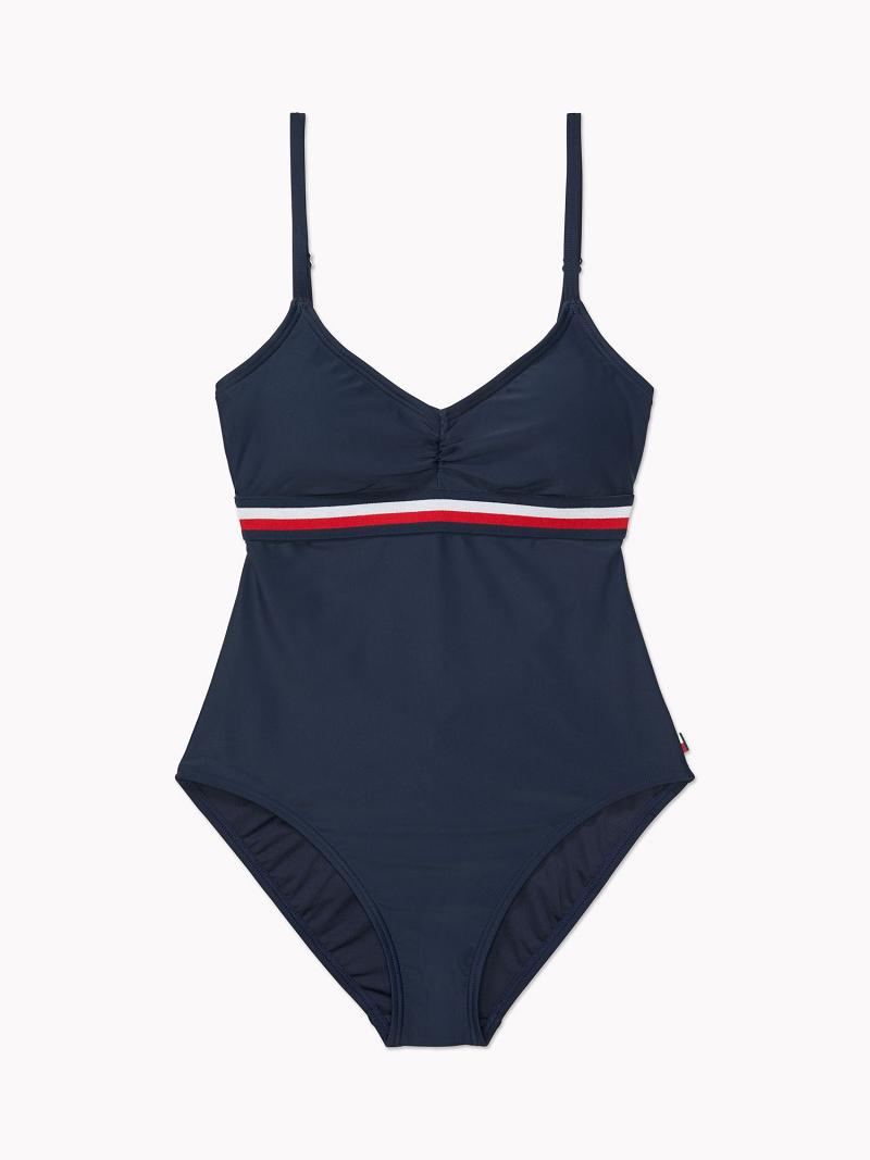 Trajes De Baño Tommy Hilfiger Stripe Cut-Out One-Piece Azules | MX_W21430