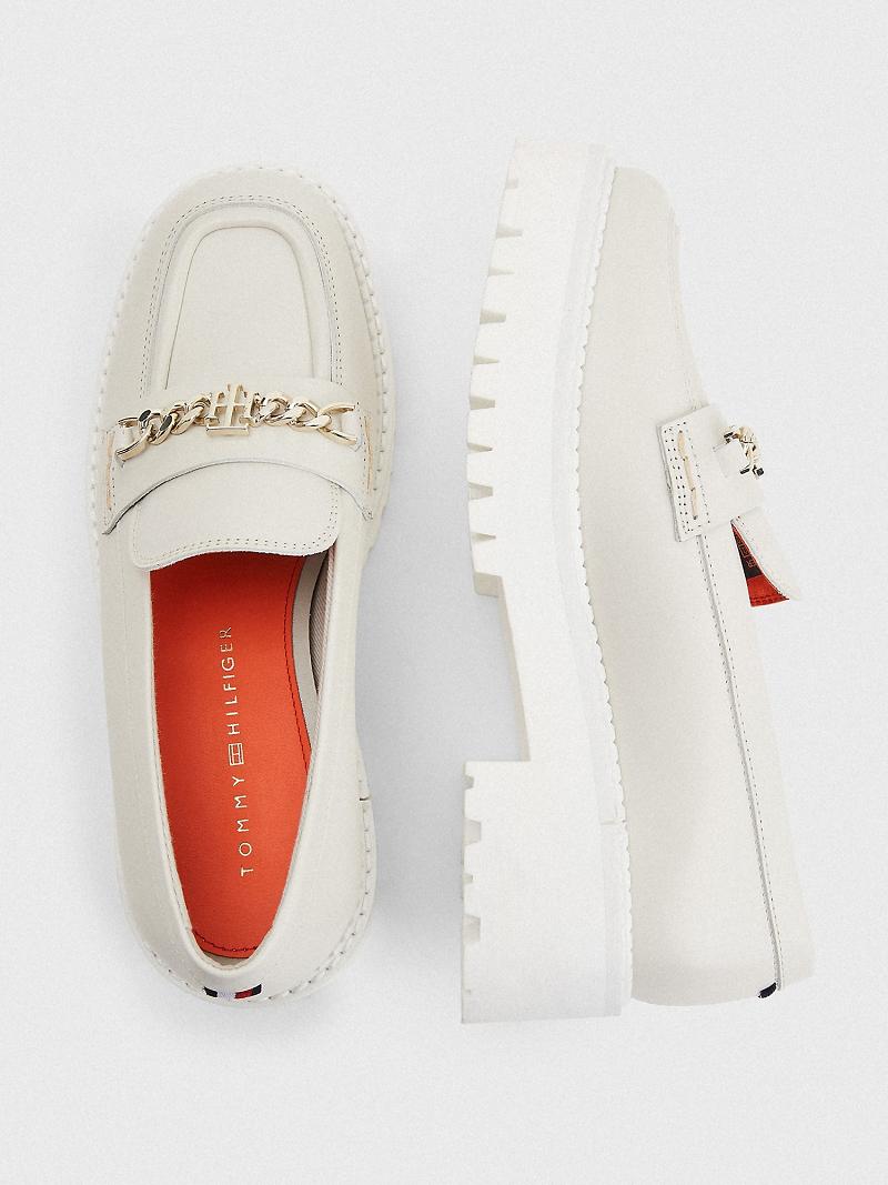 Zapatos Casuales Tommy Hilfiger Cuero Plataforma Loafer Blancos | MX_W21619