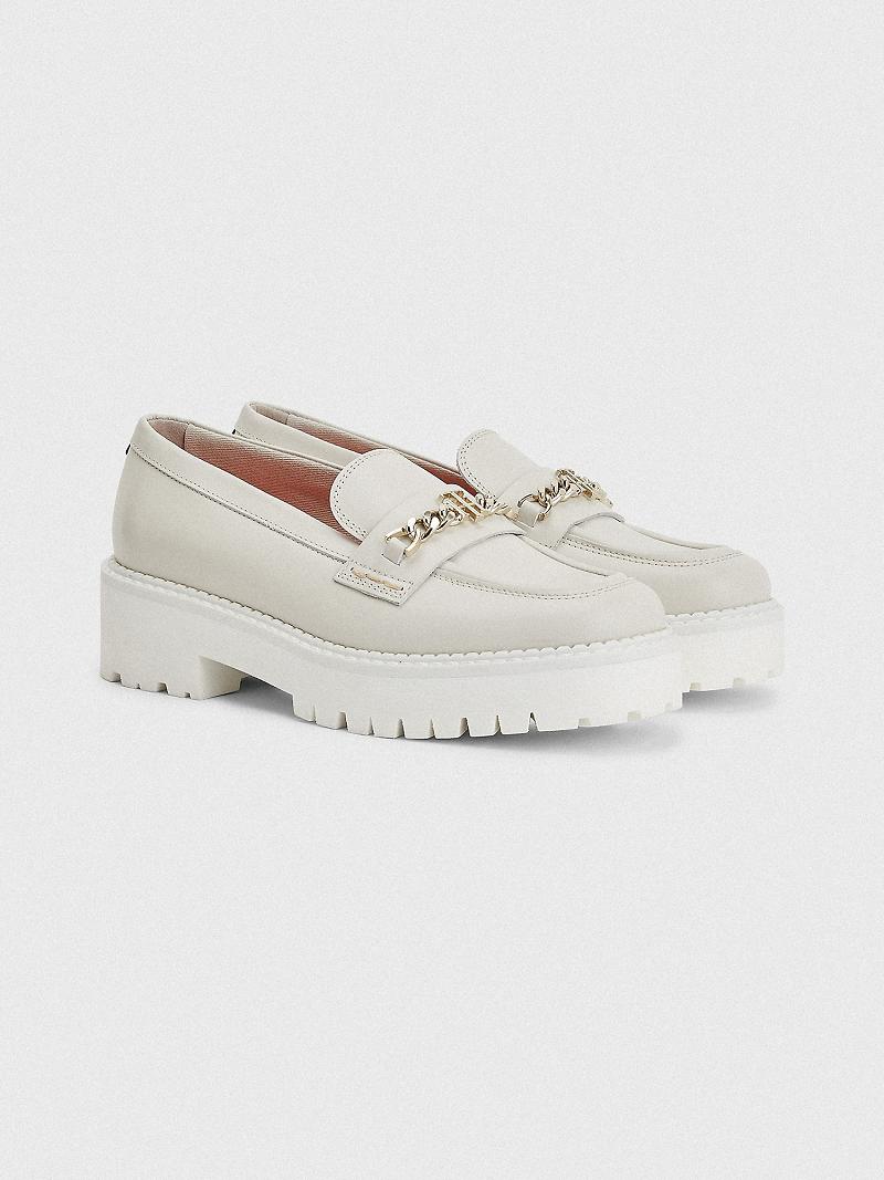 Zapatos Casuales Tommy Hilfiger Cuero Plataforma Loafer Blancos | MX_W21619