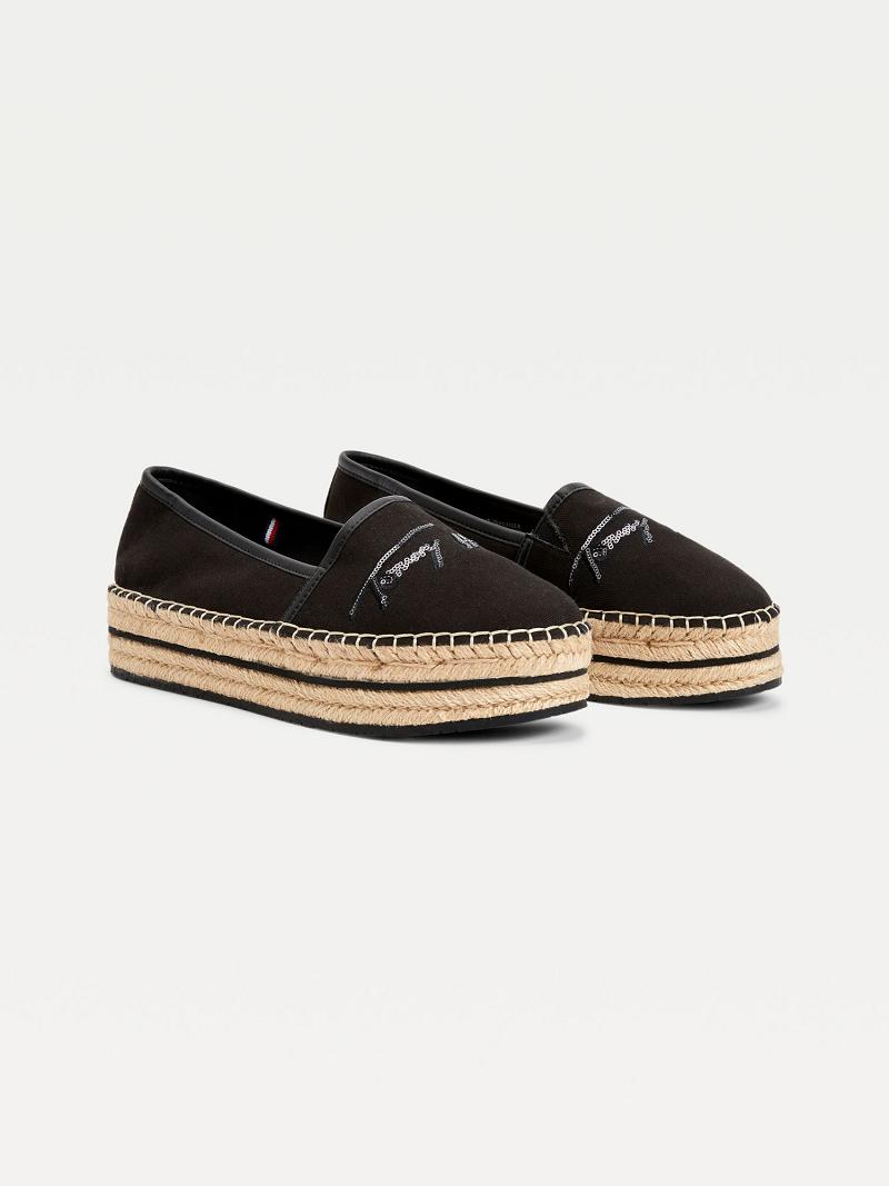 Zapatos Casuales Tommy Hilfiger Sequin Signature Alpargata Negros | MX_W21596