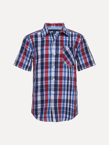 Camisas Tommy Hilfiger Big Classic Plaid Corta-Sleeve Azules | MX_B2073