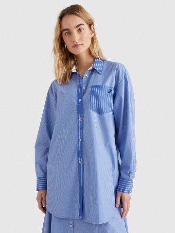 Camisas Tommy Hilfiger Boyfriend Stripe Azules | MX_W21277