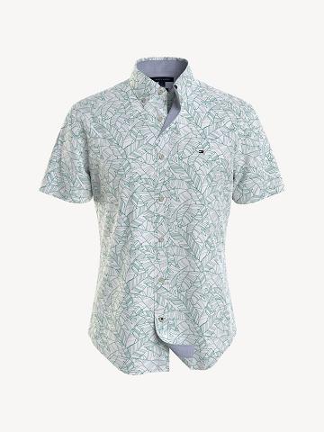 Camisas Tommy Hilfiger Custom fit leaf print Blancos Verdes | MX_M31251