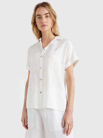 Camisas Tommy Hilfiger Linen Corta-Sleeve Blancos | MX_W21286