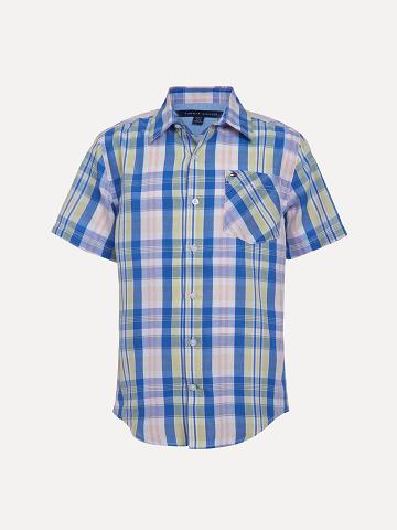 Camisas Tommy Hilfiger Little Pastel Plaid Corta-Sleeve Azules | MX_B2083