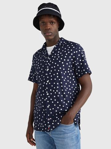 Camisas Tommy Hilfiger Regular fit chambray dot print Azul Marino Blancos | MX_M31267