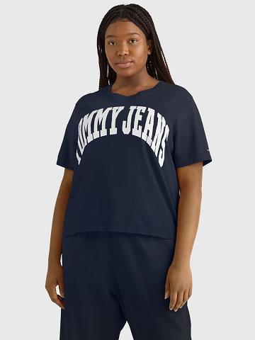 Camiseta Tommy Hilfiger Curve Oversized Cropped Collegiate Azul Marino | MX_W21441