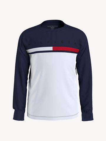 Camiseta Tommy Hilfiger Flag Stripe Long Sleeve Blancos Azul Marino | MX_B2173