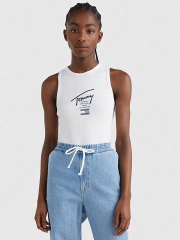 Camiseta Tommy Hilfiger Logo Tank Bodysuit Blancos | MX_W21460