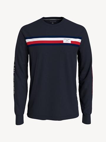 Camiseta Tommy Hilfiger Logo stripe long-sleeve Azul Marino | MX_M31052