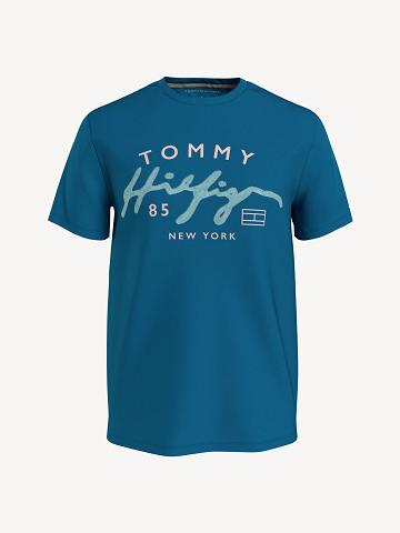 Camiseta Tommy Hilfiger Script Azules | MX_M31066