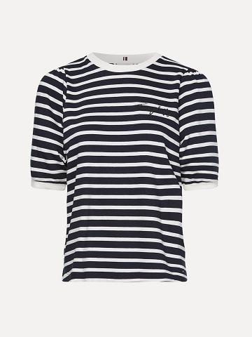 Camiseta Tommy Hilfiger Stripe Crewneck Top Negros Blancos | MX_W21476